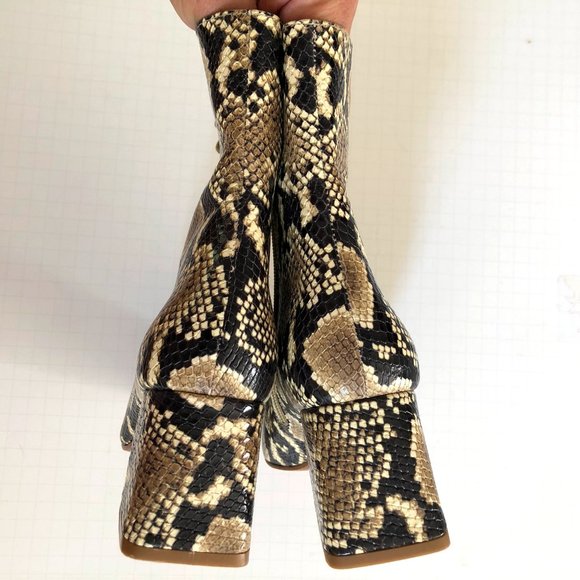 BY FAR Becca beige black snakeskin embossed leather lace up boots - Picture 8 of 14